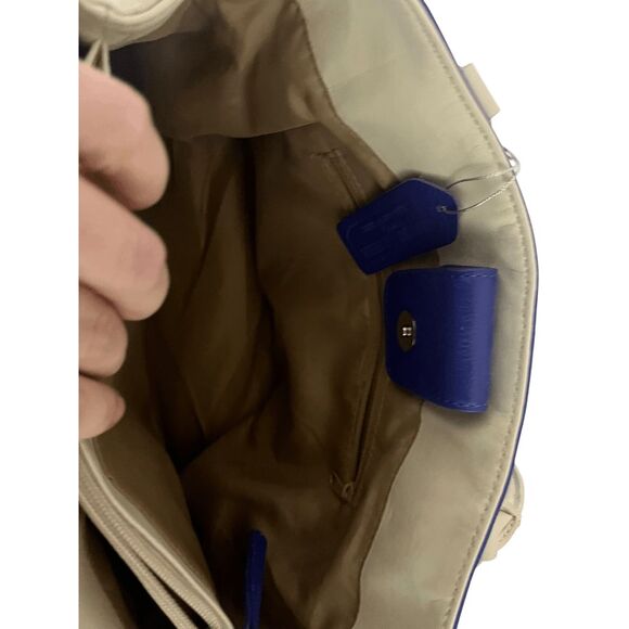 Aurielle Handbag Two Tones Cobalt Blue Center Section with Cream or Off-White Si - Picture 2 of 7